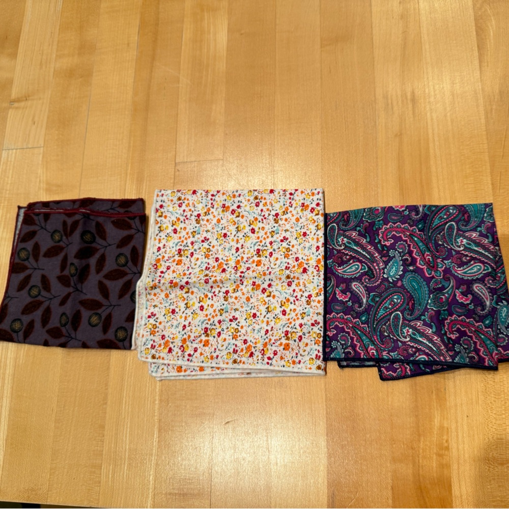 Set of 3 Men’s Cotton Pocket Squares (Harrison Blake Apparel)
